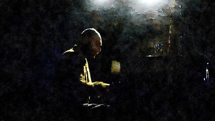 A musician plays his piano in the smoky atmosphere of a club during a night concert.