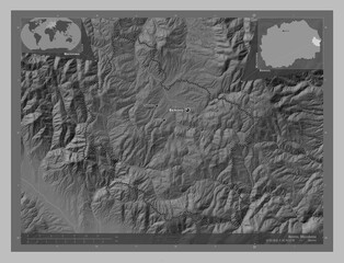 Berovo, Macedonia. Grayscale. Labelled points of cities