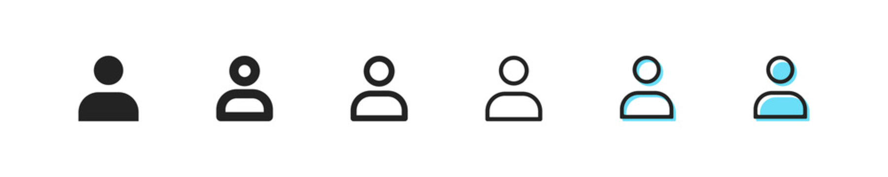 User Icon. Vector Avatar Symbol. Simple Profile Outline Signs. Person Web Sign. Website Man Button Set. People Icon. Computer User, Office Member, Manager, Human, Admin Flat Icons.