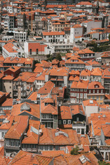 Fototapeta na wymiar Porto cityscape with buldings and orange rooftops, vertical