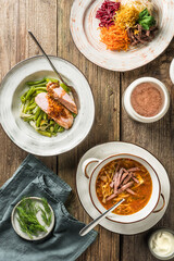 soup, chicken breast with beans and chafan salad