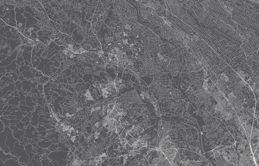 japan city map. vector illustration with black background, white outline, scene with japan city, town, road, street, map urban, location, landmark, transportation. design for print, poster, wallpaper.