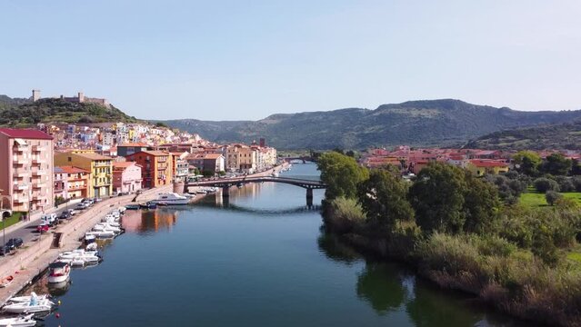 Aerial view of Temo river in Bosa. Sardinia, Italy