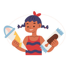 Little girl buying ice-cream and choosing between two items