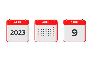 April 9 calendar design icon. 2023 calendar schedule, appointment, important date concept