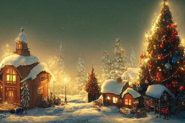 Christmas Eve Background on Winter Night Illustration For Greetings Card Invitation