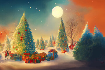 Christmas Eve Background on Winter Night Illustration For Greetings Card Invitation