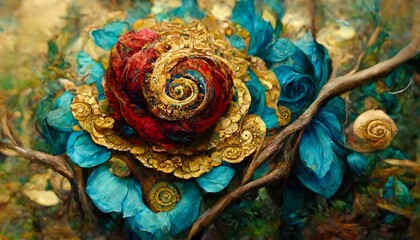 Abstract floral organic wallpaper background. no frame oil painting an abstract figurative magical rose flower illustration