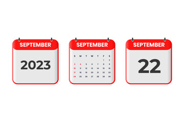 September 2023 calendar design. 22nd September 2023 calendar icon for schedule, appointment, important date concept