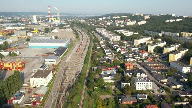 Aerial View Of Railway At DCT Gdansk. Container Terminal In Port Polnocy, Port Of Gdansk In Poland.