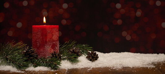 Festive christmas advent celebration holiday background banner greeting card - Red candle...