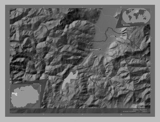 Gostivar, Macedonia. Grayscale. Labelled points of cities