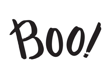 Boo Sign. Hanging word Boo text. Happy Halloween greeting card.