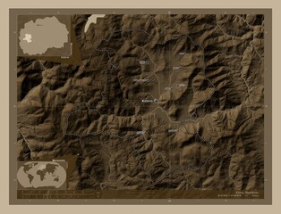 Kicevo, Macedonia. Sepia. Labelled points of cities