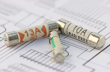 Electrical fuses in the electrical diagram close-up.Soft focus.