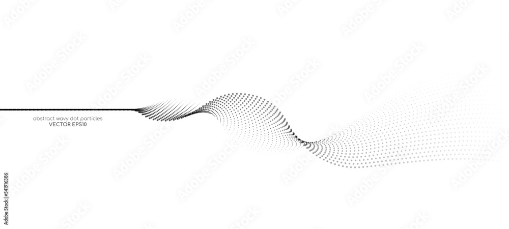 Poster Flowing dots particles wave pattern halftone black gradient curve shape isolated on white background. Vector in concept of technology, science, music, modern.