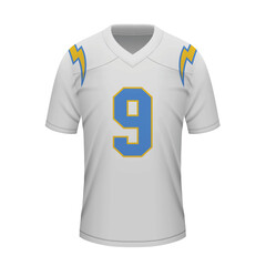 Realistic football away jersey Los Angeles Chargers, shirt template