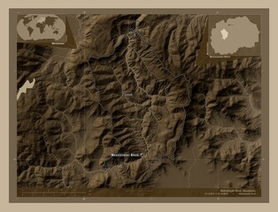 Makedonski Brod, Macedonia. Sepia. Labelled points of cities
