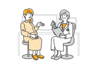 女性医者に診察を受ける妊婦のイラスト素材