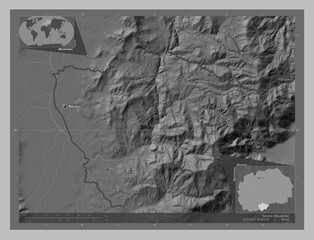 Novatsi, Macedonia. Grayscale. Labelled points of cities