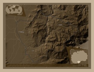 Novatsi, Macedonia. Sepia. Labelled points of cities