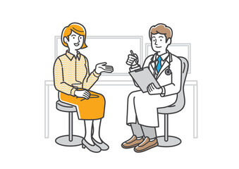 医者に診察を受ける若い女性のイラスト素材