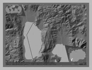 Ohrid, Macedonia. Grayscale. Labelled points of cities