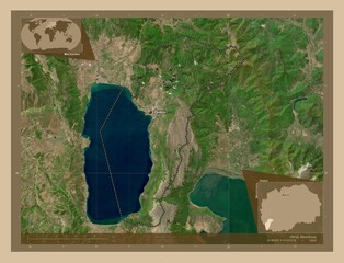 Ohrid, Macedonia. Low-res satellite. Labelled points of cities