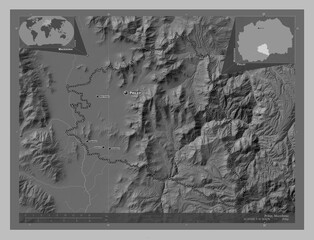 Prilep, Macedonia. Grayscale. Labelled points of cities