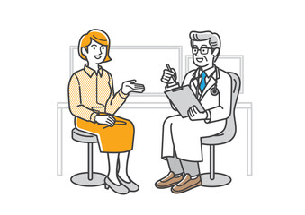 医者に診察を受ける若い女性のイラスト素材