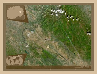 Radovis, Macedonia. Low-res satellite. Labelled points of cities