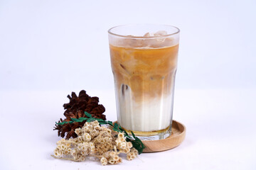 Iced milk coffee. Cappuccino ice delicious serving with white background