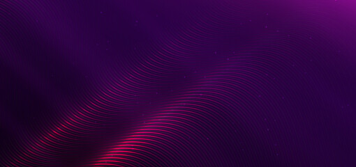 Fototapeta na wymiar Luxury curve golden lines on dark purple background with lighting effect copy space for text. Luxury design style.
