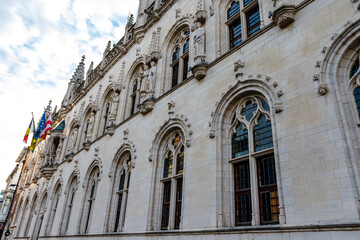 Fototapeta na wymiar Facade of the Gothic city hall of Kortrijk, Courtrai, Flanders, Belgium, Europe