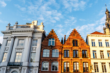 Facades of historical houses in the center of Kortrijk, Courtrai, Flanders, Belgium, Europe
