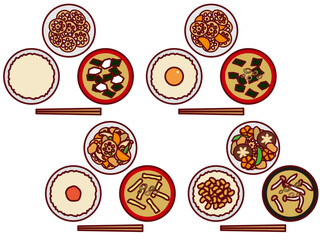 玄米ご飯と味噌汁と煮物上