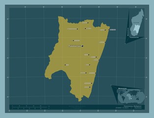 Fianarantsoa, Madagascar. Solid. Labelled points of cities