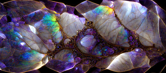 Opal with white and purple accents, as well as iridescent tints.