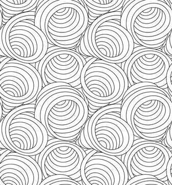 Seamless monochrome vector pattern of swirls and abstract shapes drawn with thin lines. Vector seamless texture in black color waves or flow.