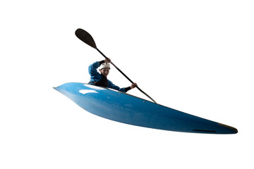 Woman in a kayak isolated on white