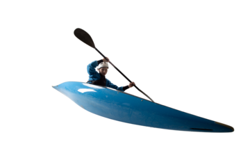 Woman in a kayak isolated on white