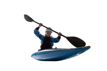 Woman in a kayak isolated on white