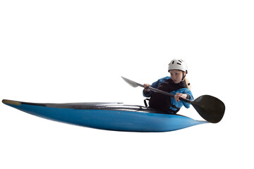 Woman in a kayak isolated on white