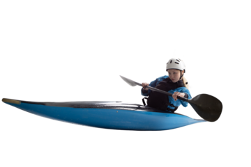 Woman in a kayak isolated on white