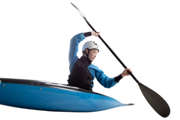 Woman in a kayak isolated on white