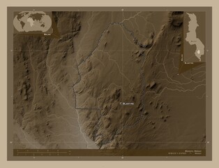 Blantyre, Malawi. Sepia. Labelled points of cities