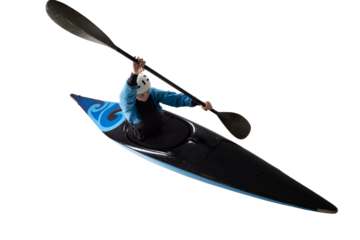 Woman in a kayak isolated on white