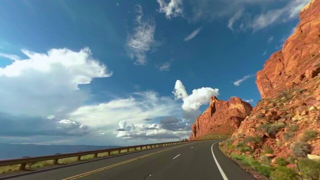 Driving through the picturesque gorge at the Antelope Pass in Arizona near Horsehoe Bend - view out of this world