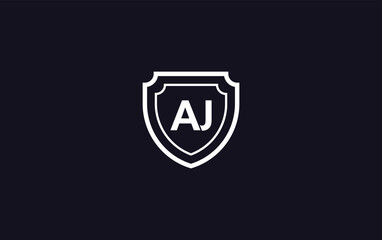 Shield protection symbol and royal luxury shield monogram AJ vector design. shield protection logo 