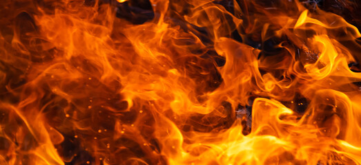 Soft fire. Burning bonfire close-up. Burning firewood during the heating season.